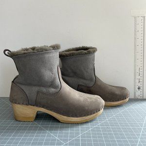 No. 6 Clog Boots Grey Suede / Nubuck Shearling Lined Women's Size 40